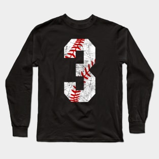 Vintage #3 Baseball Laces Baseball Mom Jersey Love Baseball 3rd Birthday T-shirt Long Sleeve T-Shirt